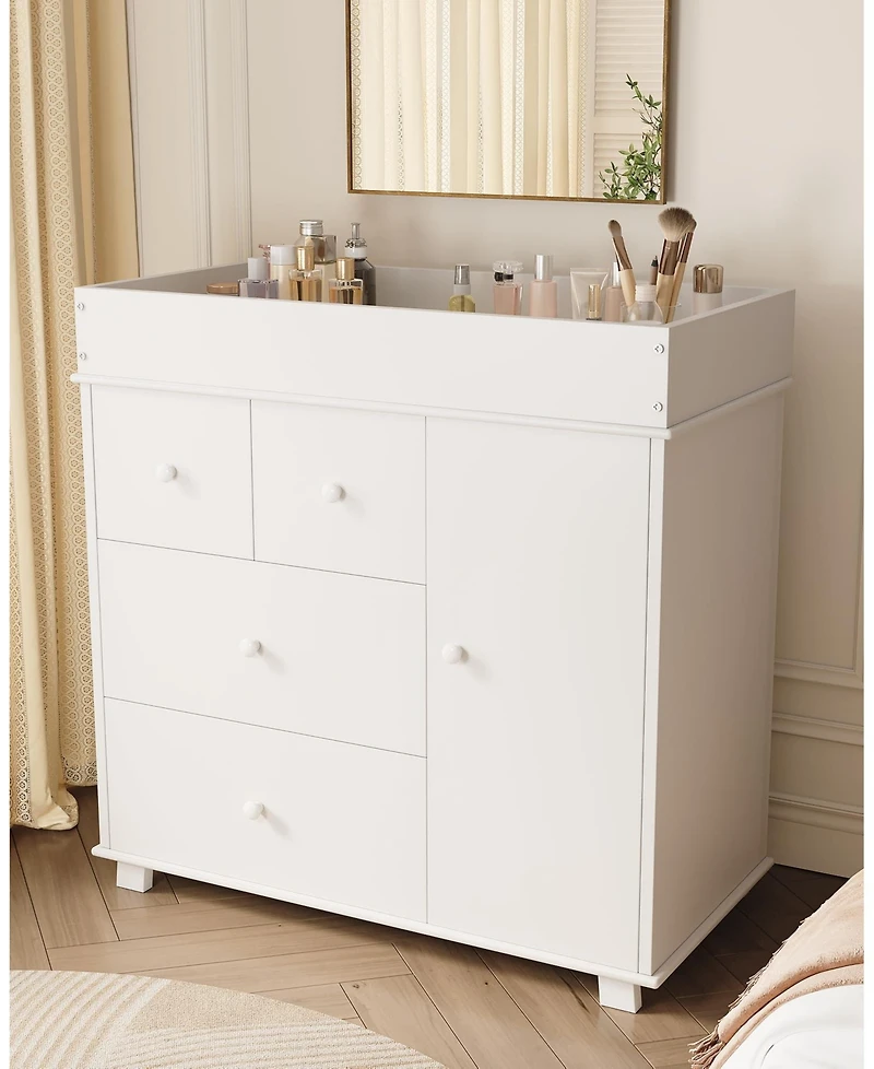 gaomon Changing Table Dresser, Nursery Baby Dresser with Drawers and Cabinet, Diaper Changing Station with Pad, Storage Crib