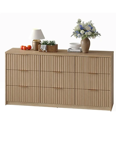 gaomon 9 Drawer Fluted Dresser, Large Wood Storage Chest Organizer for Bedroom Living Room Home Office