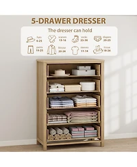 gaomon Rattan 5 Drawer Dresser, 45" Tall Wooden Storage Chest and Tv Stand for Bedroom Living Room Entryway