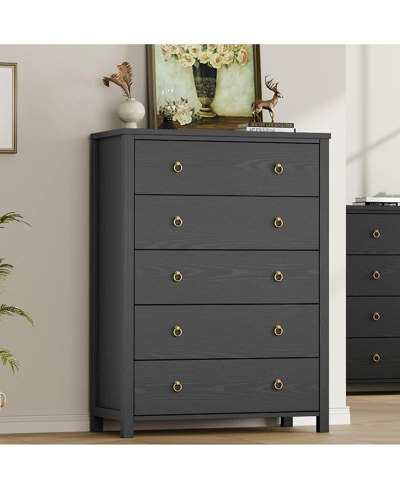 gaomon 5 Drawer Modern Dresser, 45" Tall Wooden Storage Cabinet and Tv Stand for Bedroom Nursery Entryway