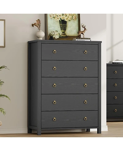 gaomon 5 Drawer Modern Dresser, 45" Tall Wooden Storage Cabinet and Tv Stand for Bedroom Nursery Entryway