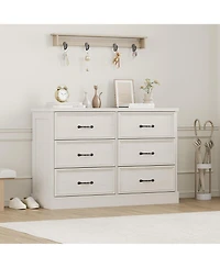 gaomon 6 Drawer Wooden Dresser, 47" Wide Chest with Large Storage Drawers for Bedroom or Living Room