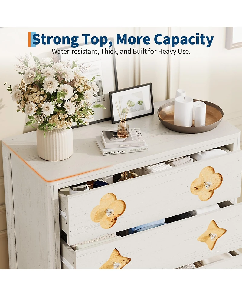 gaomon 46.1" Tall 5 Drawer Wood Dresser with Decorative Fronts and Crystal Knobs, Narrow Storage Chest