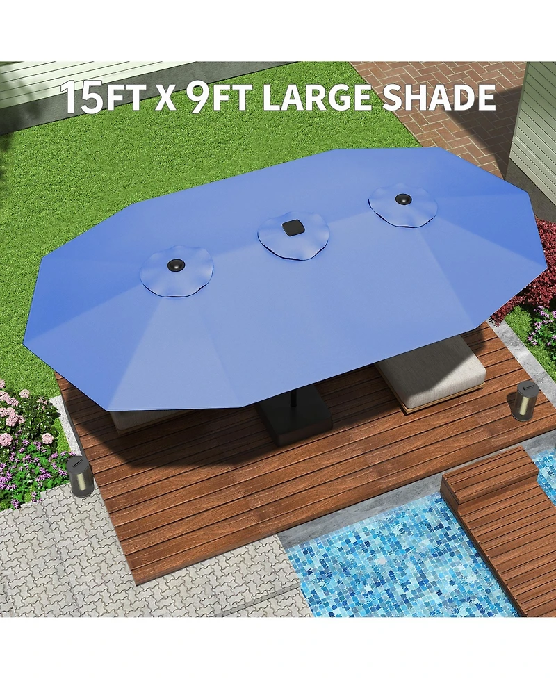 gaomon Large Outdoor 15FT Double-Sided Rectangular Patio Umbrella with Base for Pool, Lawn