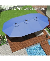 gaomon Large Outdoor 15FT Double-Sided Rectangular Patio Umbrella with Base for Pool, Lawn