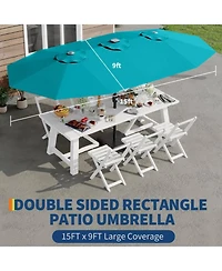 Gaomon Outdoor 15FT Double-Sided Rectangular Patio Umbrella with Base and 36 Solar Led Lights for Pool, Lawn
