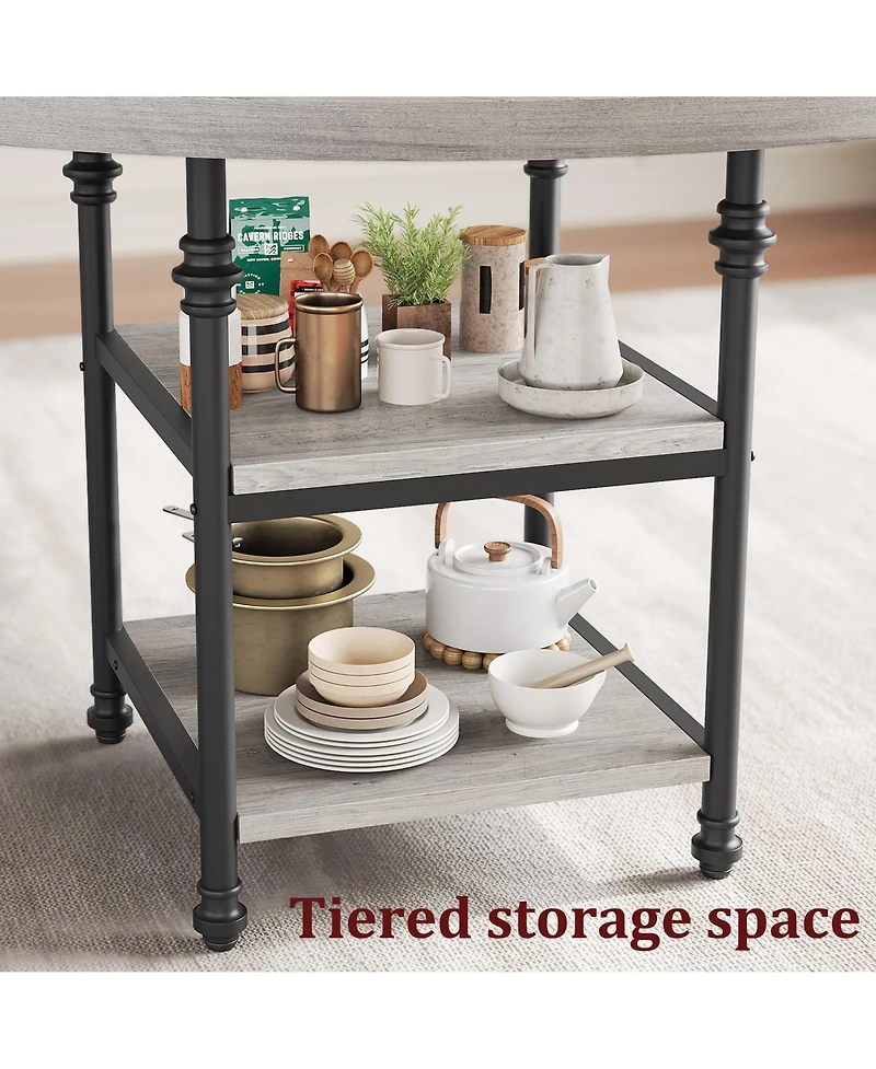 Homfan Round Dining Table for 4 with 2-Tier Storage Shelves and Roman Metal Legs, 47.0 Kitchen