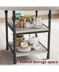 Homfan Round Dining Table for 4 with 2-Tier Storage Shelves and Roman Metal Legs, 47.0 Kitchen
