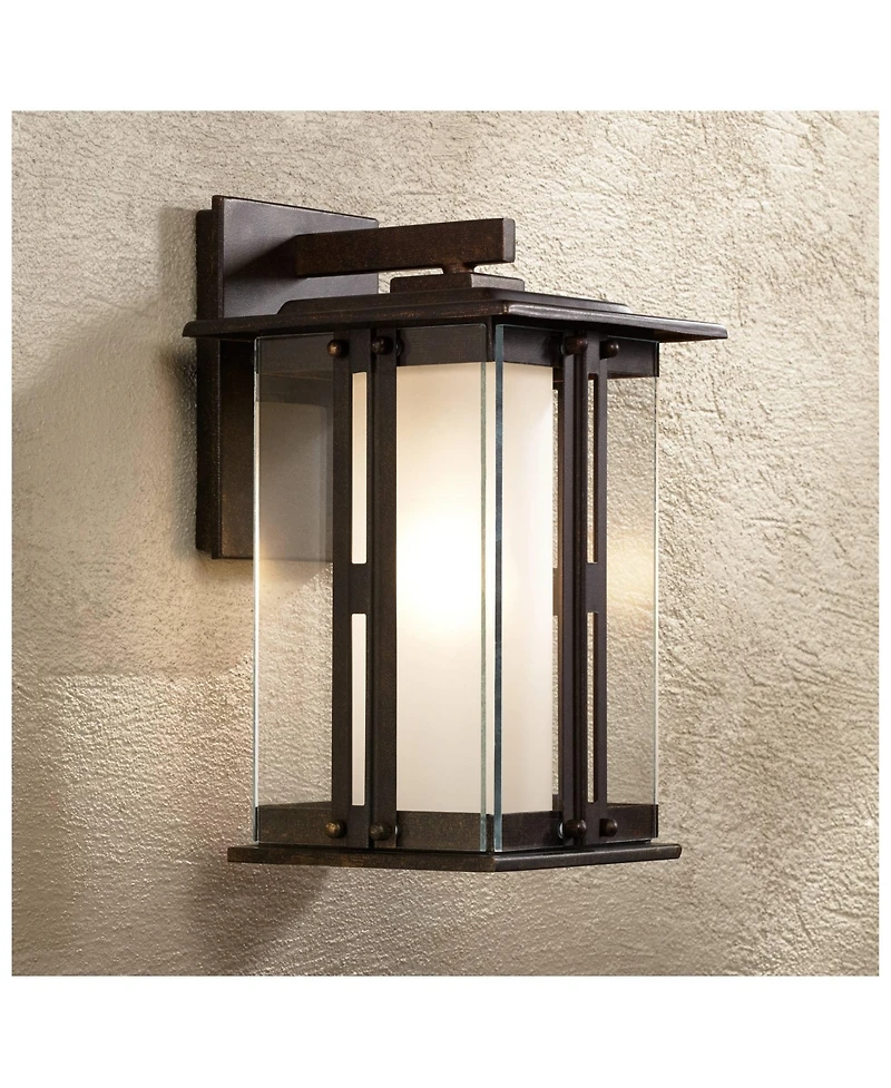 Franklin Iron Works Fallbrook Collection Rustic Farmhouse Outdoor Wall Light Fixtures Set of 2 Bronze 11 3/4" Clear Frosted Double Glass for Exterior