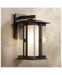 Franklin Iron Works Fallbrook Collection Rustic Farmhouse Outdoor Wall Light Fixtures Set of 2 Bronze 11 3/4" Clear Frosted Double Glass for Exterior