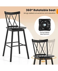 Slickblue Set of 2 Windsor Style Bar Stools with Backrest and Footrest for Kitchen Island Seating