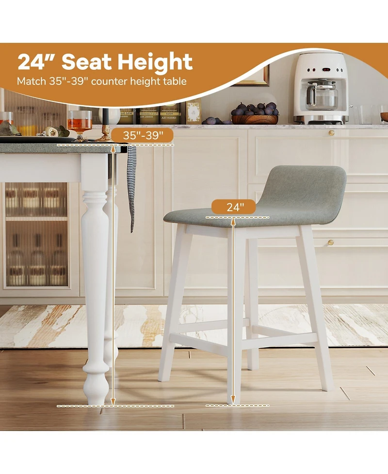 Slickblue Set of 2 Counter Height Bar Stools with Low Back Support, Kitchen Island Pub Chairs