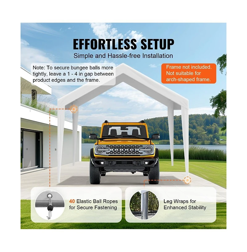 Sugift 10 x 20 ft Carport Replacement Canopy Cover Heavy Duty Waterproof Uv Protected Top Tarp