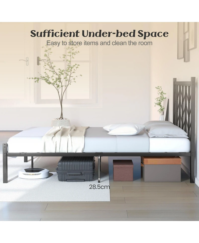 Gouun Metal Platform Bed with Decorative Branch Headboard