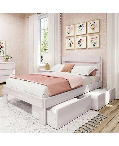Max and Lily Full Bed Frame with Storage Drawers, Solid Wood Platform for Kids