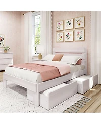 Max and Lily Full Bed Frame with Storage Drawers, Solid Wood Platform for Kids