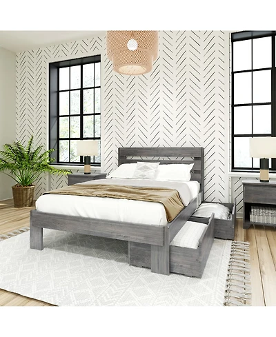 Max and Lily Full Bed Frame with Storage Drawers, Solid Wood Platform for Kids