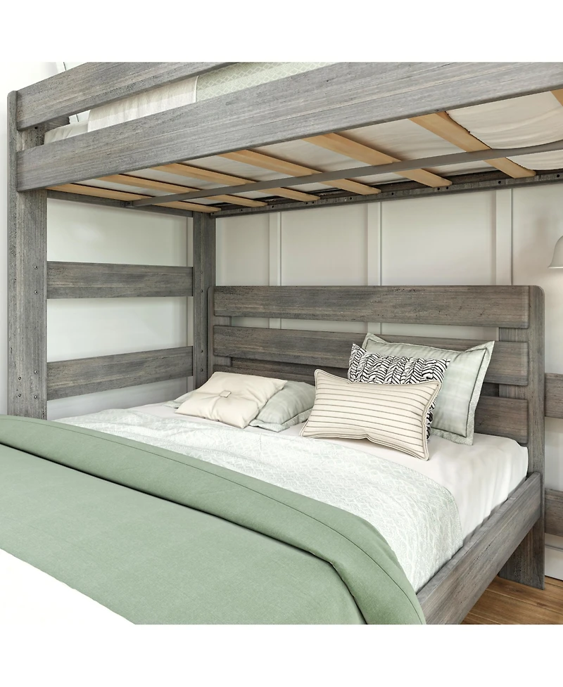 Max and Lily Solid Wood Modern Farmhouse Bunk Bed, L-Shaped Twin over Queen Bed Frame For Kids