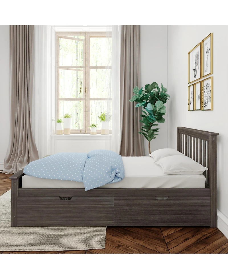 Max and Lily Full Bed Frame with Storage Drawers, Solid Wood Platform for Kids