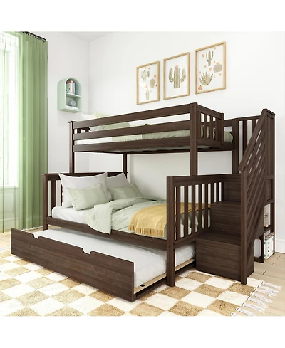 Max and Lily Twin over Full Staircase Bunk Bed with Trundle, Clay
