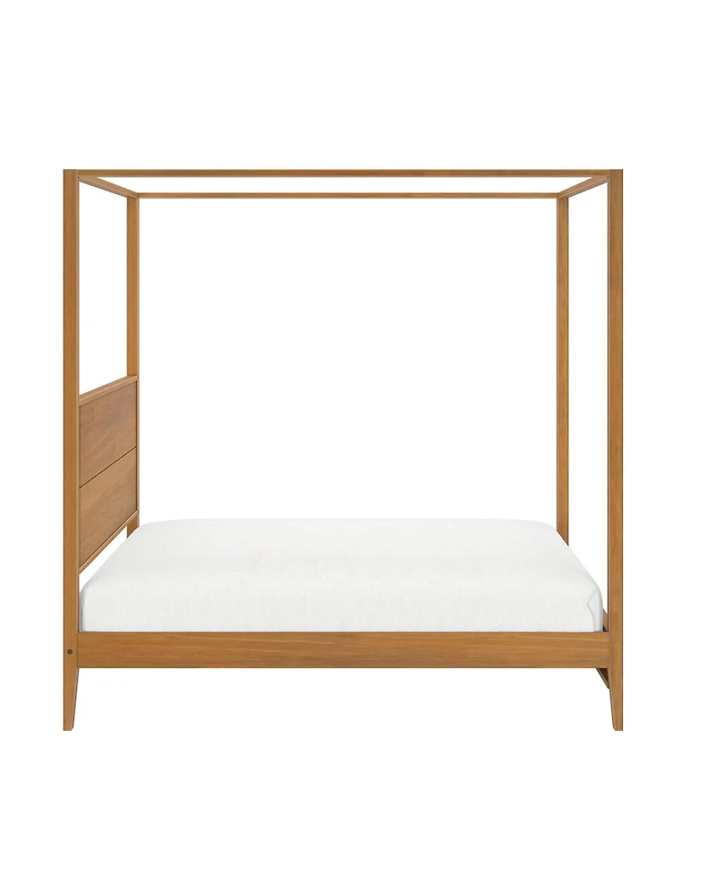 Max and Lilly Haven Canopy Bed with Square Post Wood Headboard (Full), Blonde