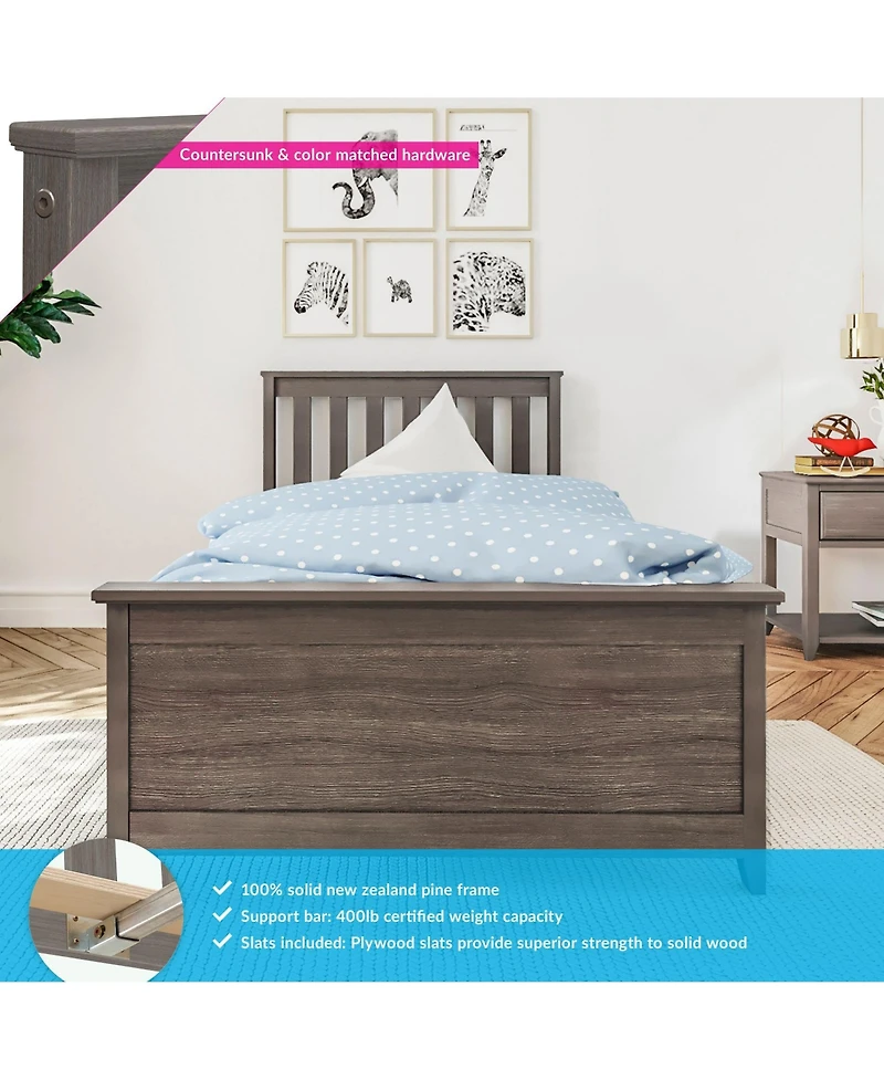 Max and Lily Twin Bed Frame with Headboard, Solid Wood Platform for Kids