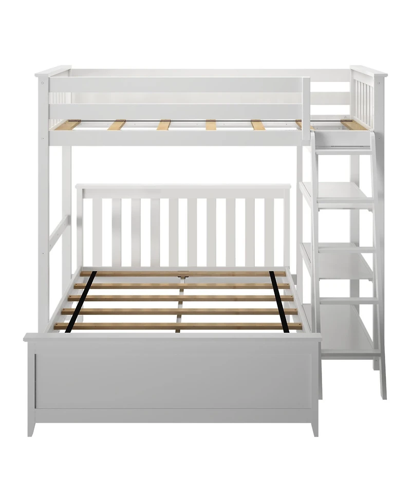 Max and Lily Solid wood L-Shaped Bunk Bed, Twin over Full with Bookcase for Kids, Clay