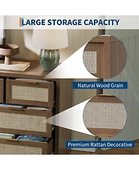 gaomon 7-Drawer Dresser for Bedroom, 52" Wide Rattan Modern Wood Chest with Metal Handles