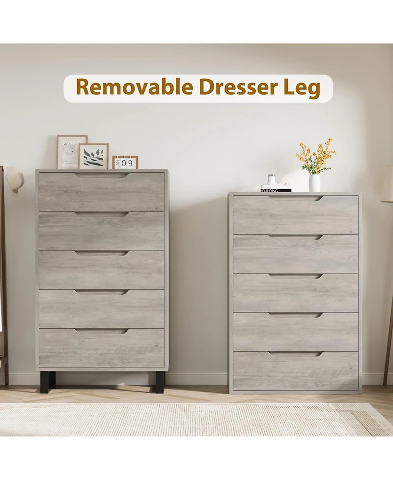 gaomon 5-Drawer Dresser for Bedroom, 50" Tall Freestanding Vertical Wooden Chest Storage