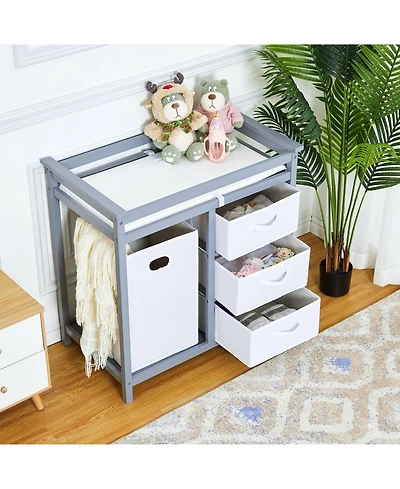 gaomon Wooden Baby Changing Table, Infant Diaper Changing Station Dresser with Laundry Hamper, 3 Drawer Basket and Changing Pad
