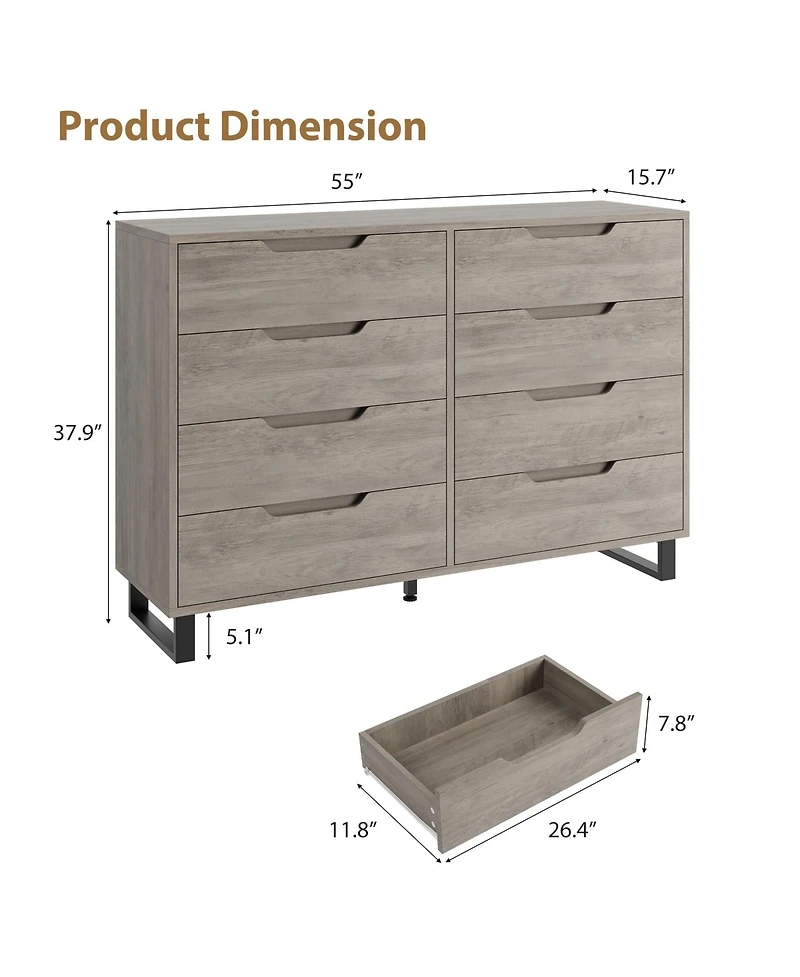 gaomon 8 Drawer Dresser for Bedroom, 55" Wide Freestanding Storage Chest Living Room or Hallway
