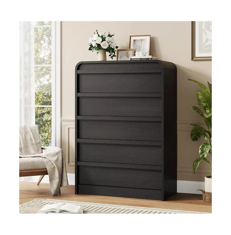 gaomon Arched 5 Drawer Wood Dresser with Curved Profile, Modern Storage Chest