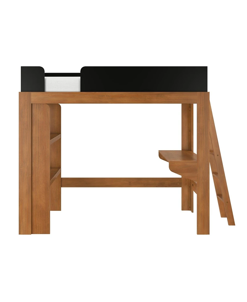 Max & Lily Mid-Century Modern Twin Loft Bed with Desk and Bookshelf