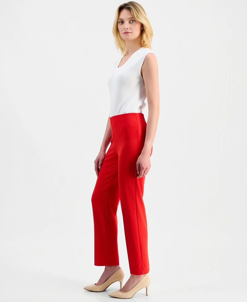 Anne Klein Women's Stretch Crepe Pull-On Hollywood Waist Straight Ankle Pants, Regular & Petite
