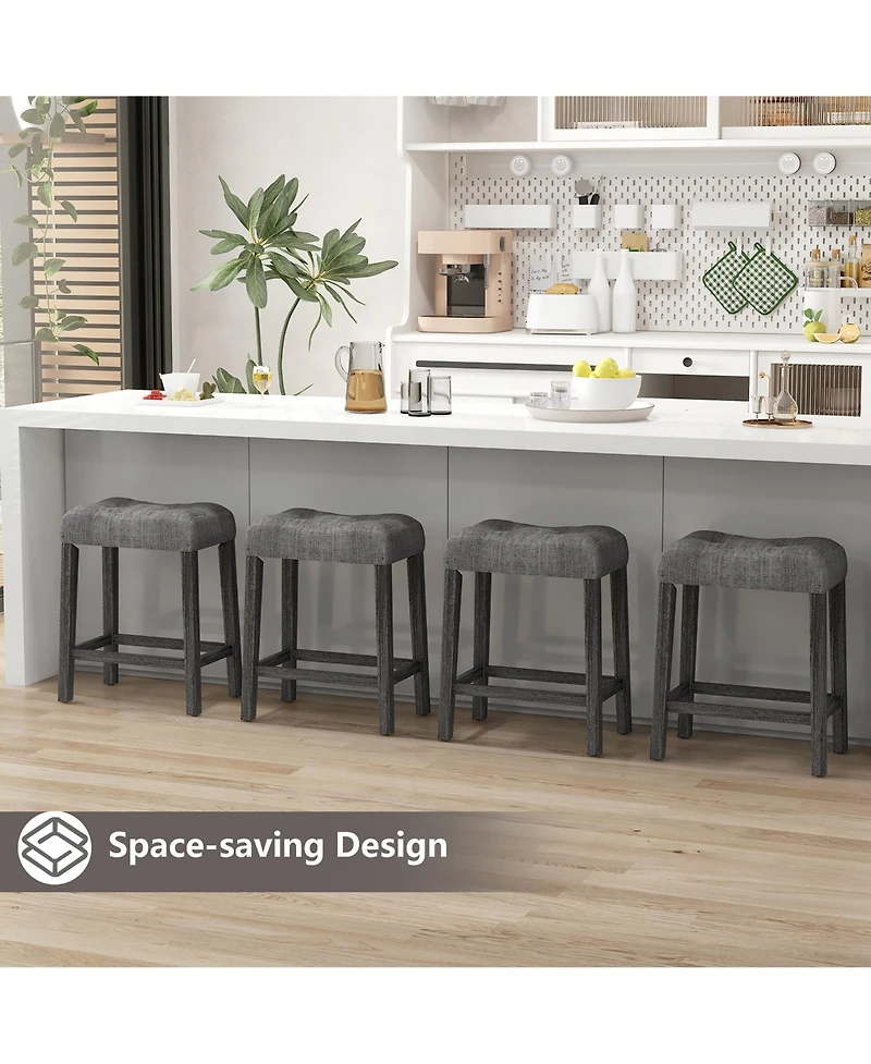 Gymax 24'' Saddle Bar Stools Set of 4 w/ Footrest Rubber Wood Frame for Kitchen Island