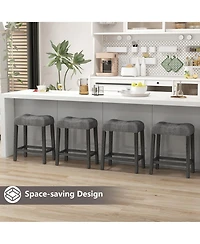 Gymax 24'' Saddle Bar Stools Set of 4 w/ Footrest Rubber Wood Frame for Kitchen Island