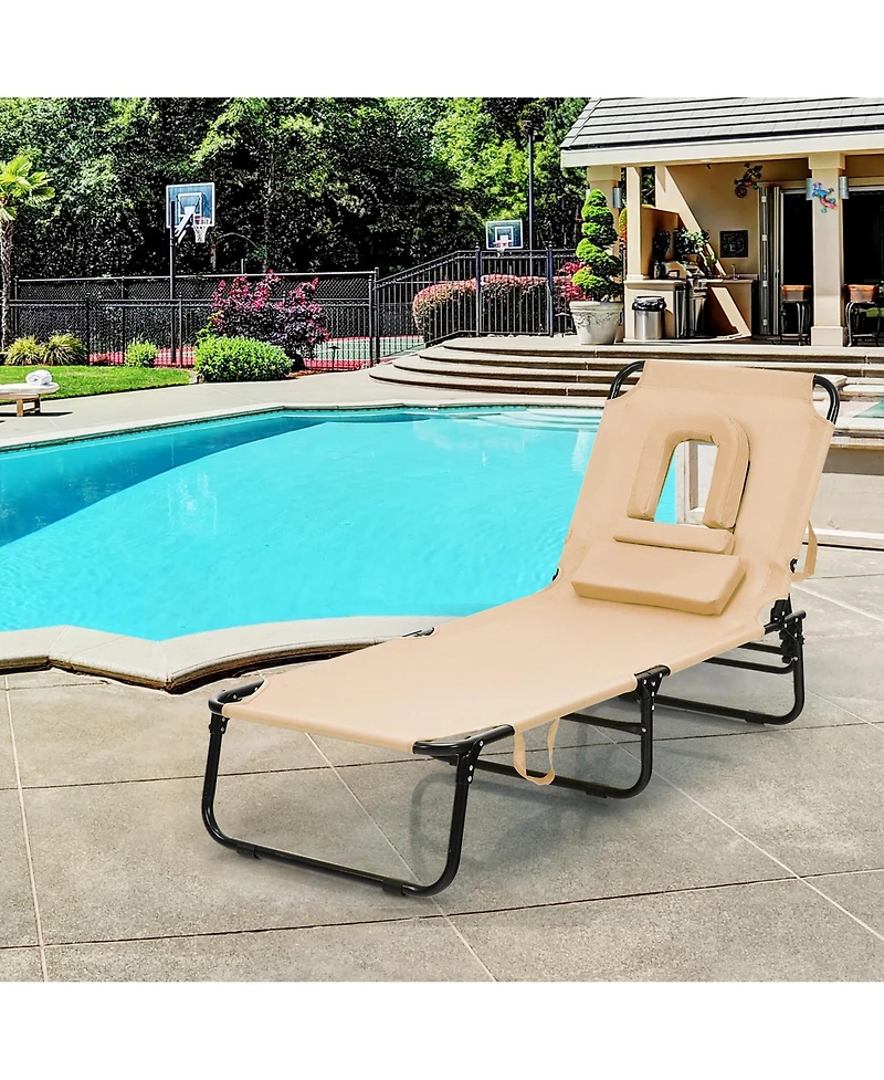 Gymax Folding Chaise Lounge Chair Bed Adjustable Beach Patio Camping Recliner