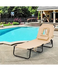 Gymax Folding Chaise Lounge Chair Bed Adjustable Beach Patio Camping Recliner