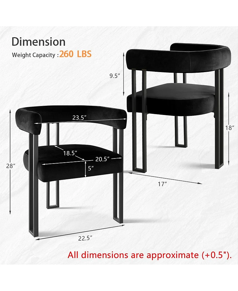 Maison Boucle Velvet Dining Chairs Set of 2, Modern Armchairs, Metal Legs