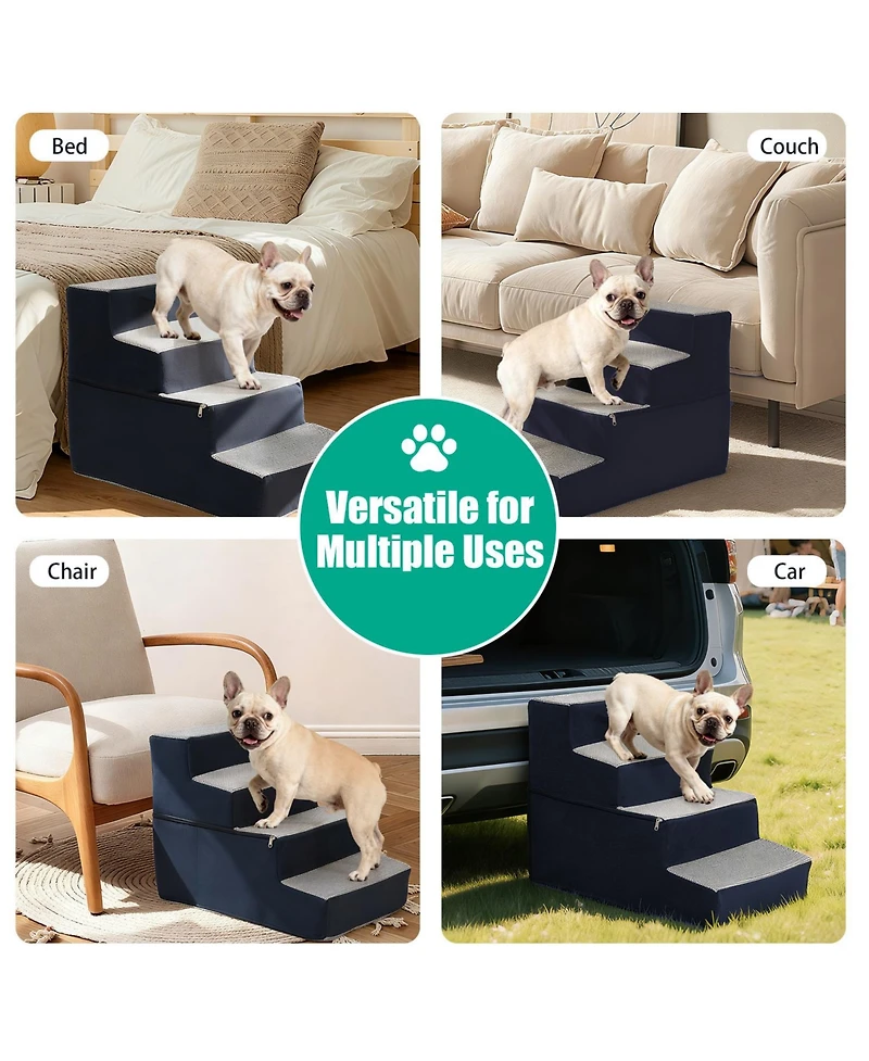 Aostirmotor 4-Step Dog Stairs for Small Medium Dogs and Cats, 18"H High Density Foam Pet Ramp with Non-Slip Bottom, Grey
