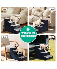 Aostirmotor 4-Step Dog Stairs for Small Medium Dogs and Cats, 18"H High Density Foam Pet Ramp with Non-Slip Bottom, Grey