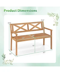 Gymax Outdoor Loveseat Bench 2-Person Patio Acacia Wood Garden Chair w/ Armrests
