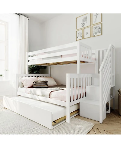Max and Lily Twin over Full Staircase Bunk Bed with Trundle, Clay