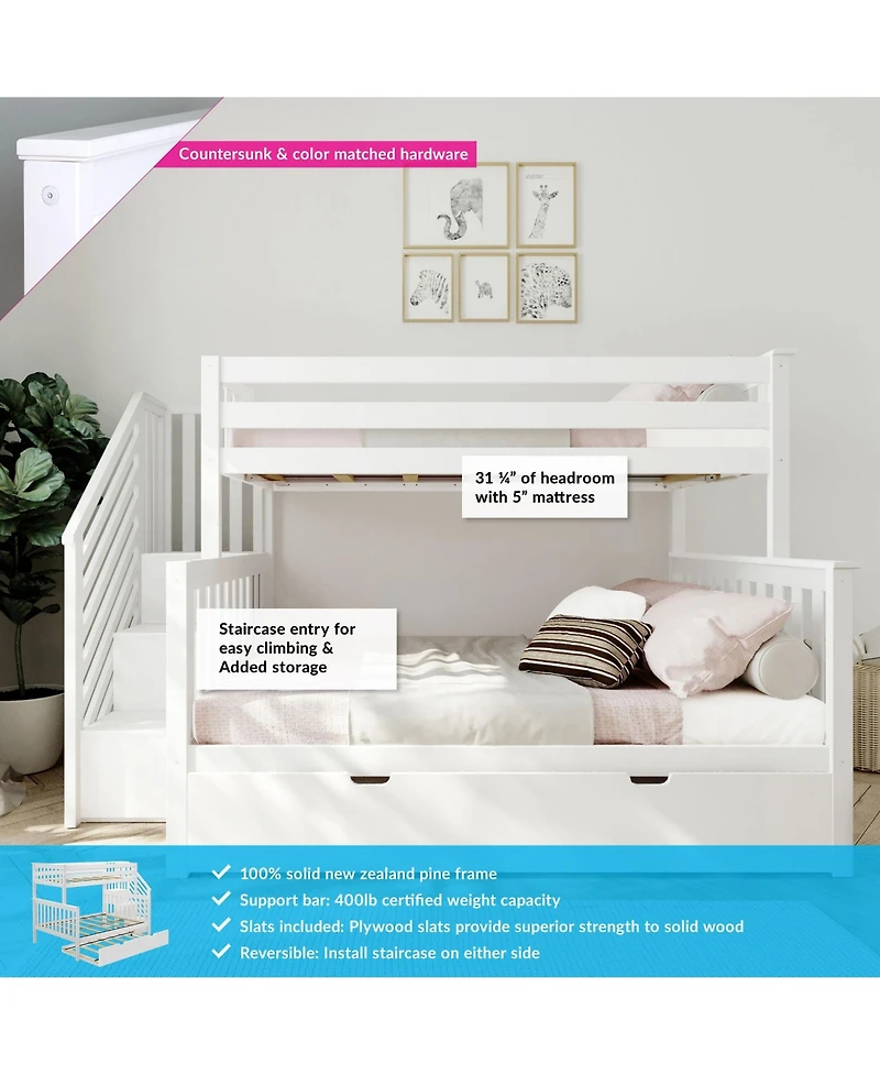 Max and Lily Twin over Full Staircase Bunk Bed with Trundle, Clay