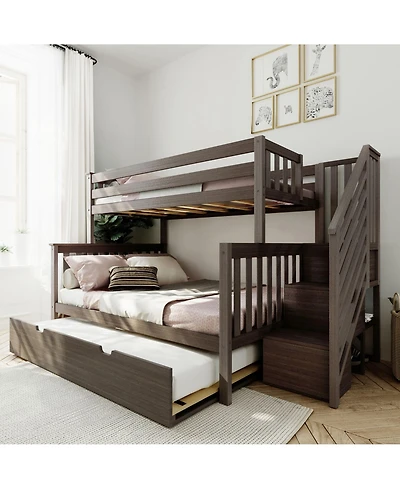 Max and Lily Twin over Full Staircase Bunk Bed with Trundle, Clay
