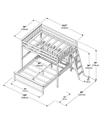 Max & Lily Bunk Bed, L Shaped Full-Over-Queen Bed Frame for Kids with Ladder on End, Solid Wood Kids, No Box Spring Needed