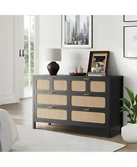 gaomon 6 Drawer Dresser, Rattan Dresser for Bedroom, Farmhouse Wood Storage Chest of Drawers
