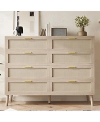 gaomon 8 Drawer Dresser for Bedroom, Rattan Dresser with Metal Handles, Farmhouse Chest of Drawer