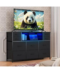 gaomon 10 Drawer Fabric Dresser Tv Stand with Led Lights and Power Outlets, 45"-55" Entertainment Center