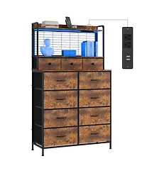 gaomon 11 Drawer Fabric Dresser with Charging Station, Wireless Charger and Rgb Led Lights Storage Organizer